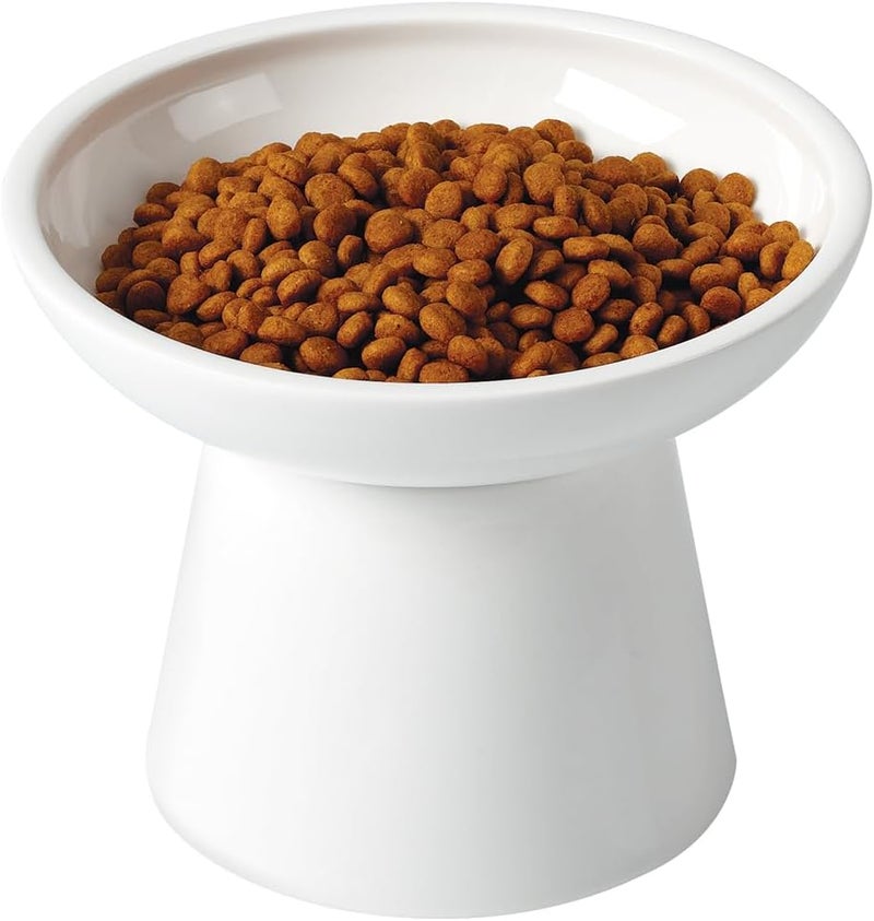 LoeJan Elevated Food and Water Bowls Set, Extra Wide and Raised Ceramic Feeder, Anti-Vomit Whisker-Free Pressure Cat Feeding Bowl for Kittens Adult Cats Small Dogs (White, Food Bowl) - Image 1